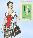 Prominent Designer A751: 1950s Glamorous Uncut Slender Dress Sz 30 B Vintage Sewing Pattern