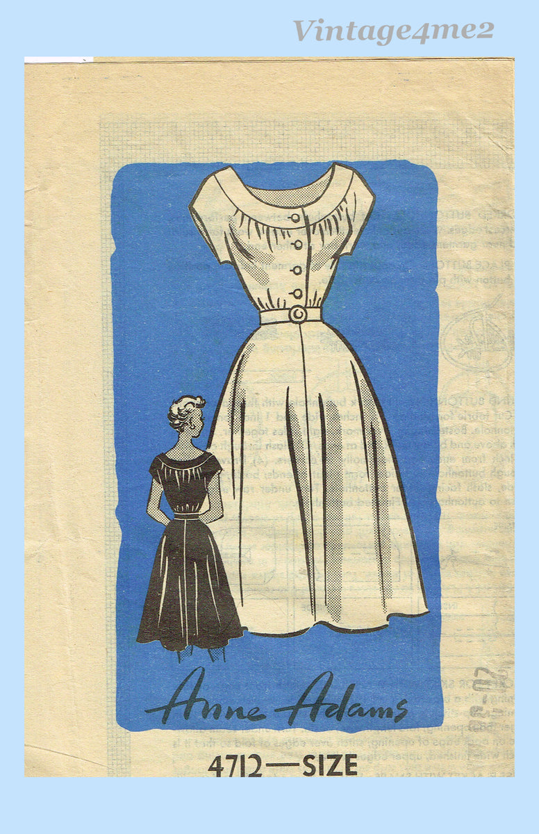 Anne Adams 4712: 1950s Misses Day Dress Sz 38 B Vintage Sewing Pattern –  Vintage4me2