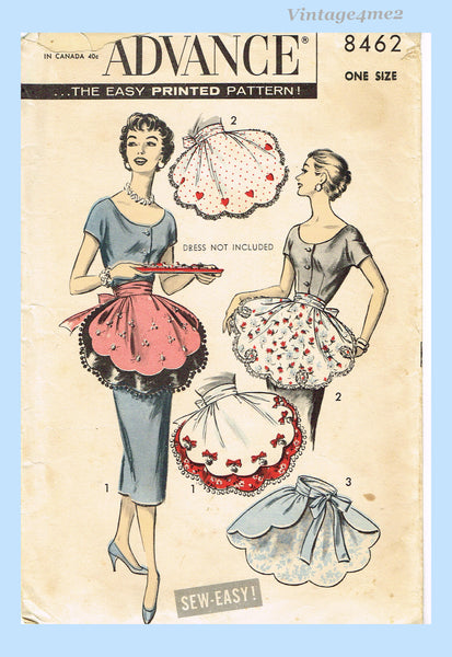 1950s Vintage Advance Sewing Pattern 8462 Darlin Misses Scalloped Cocktail Apron