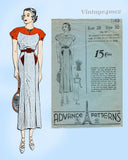 Advance 1149: 1930s Stunning Misses Sporty Dress Sz 38 B Vintage Sewing Pattern
