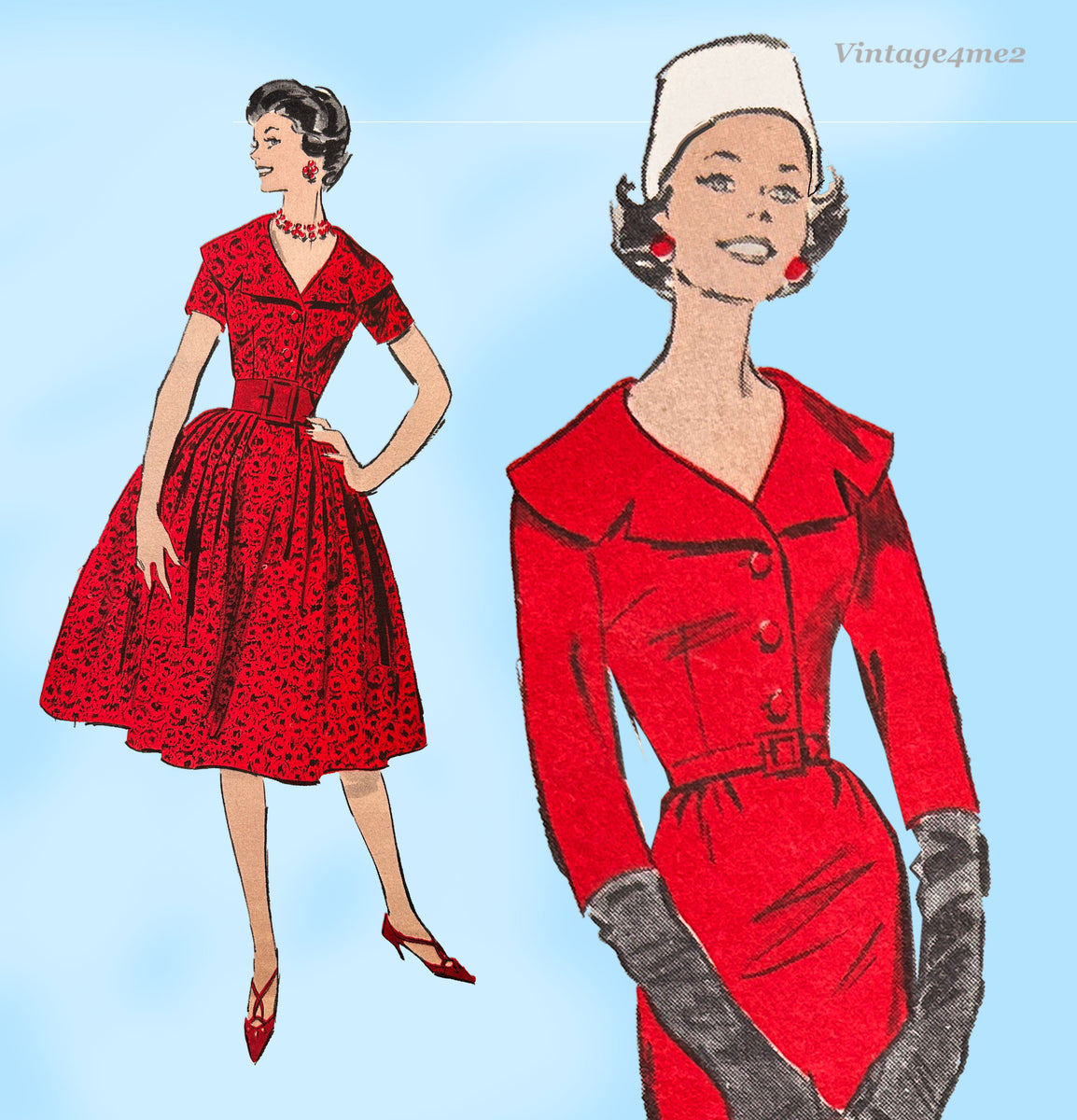 Advance 9202: 1950s Misses Dress Sz 34 Bust Vintage Sewing