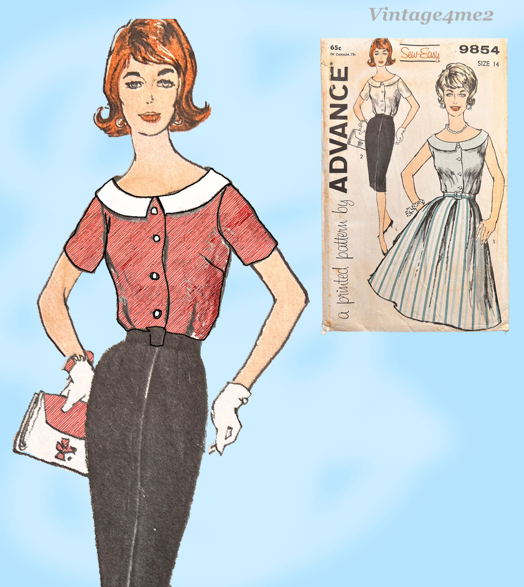 Advance 9854: 1960s Uncut Misses Dress 34 B Vintage Sewing