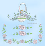1920s Betty Burton 1541 Flower Baskets Floral Motifs  Uncut Embroidery Transfer