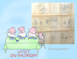 1930s Vintage Betty Burton Embroidery Transfer 1748 FF Comic Pigs  DOW Tea Towels ORIGINAL