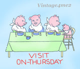 1930s Vintage Betty Burton Embroidery Transfer 1748 FF Comic Pigs  DOW Tea Towels ORIGINAL