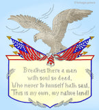 1930s Vintage Betty Burton Embroidery Transfer Uncut Patriotic Eagle Poem