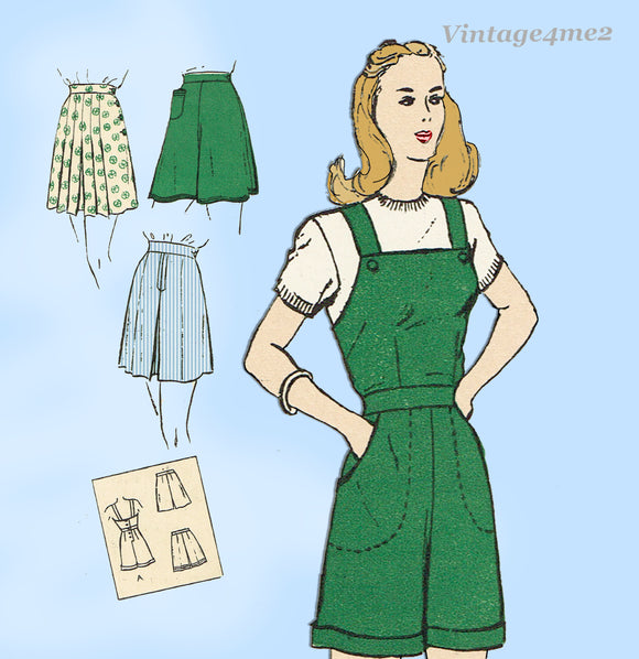 1940s Vintage Butterick Sewing Pattern 3397 Misses Shorts or Romper Size 30 W