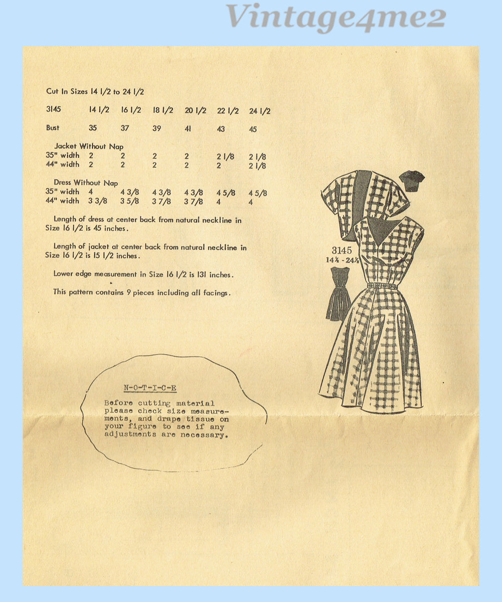 Clotilde 3145 1950s Uncut Plus Size Sun Dress 45 B Vintage Sewing Pat