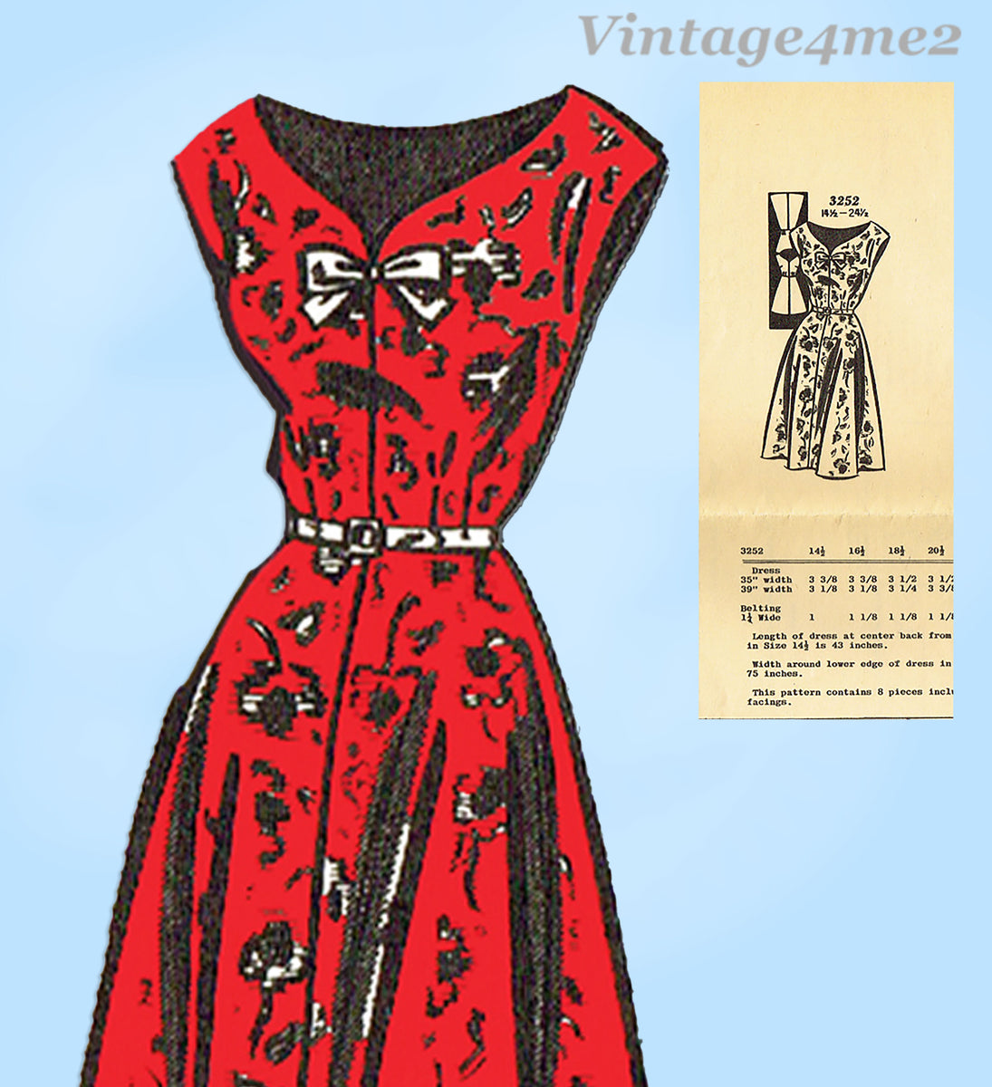 Clotilde 3252: 1950s Uncut Misses Dress Sz 45 B Vintage