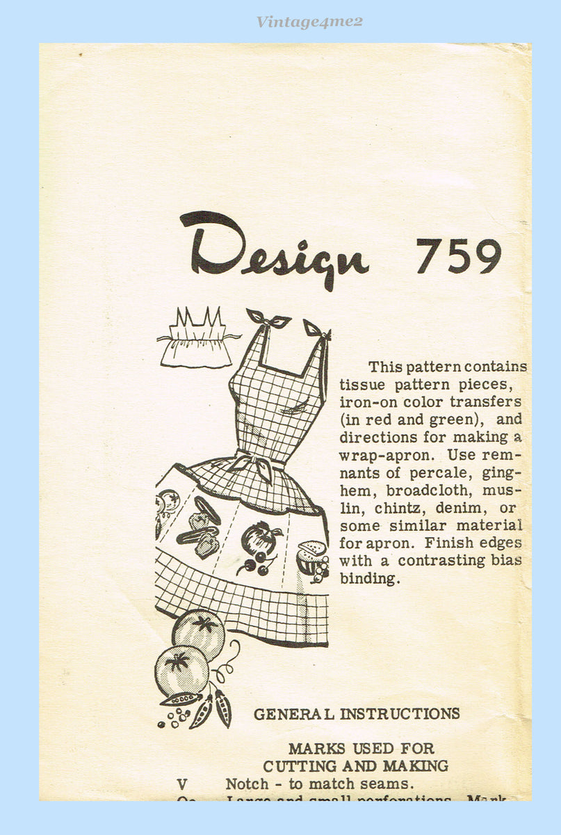 1950s Laura Wheeler 759 Jiffy Wrap Apron Vintage Sewing Pattern w