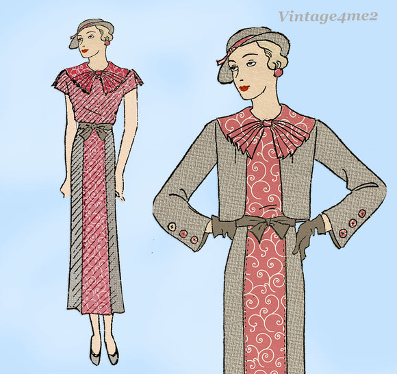 Excella 4429: 1930s Misses Dress & Jacket Set Sz 32 B Vintage Sewing Pattern