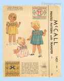 1940s Vintage McCalls Sewing Pattern 1421 Uncut Baby Girls Smocked Dress Size 1