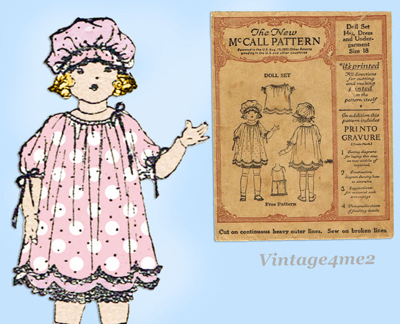 1920s Original McCall Sample 18 Inch Doll Clothes Set Vintage Sewing Pattern
