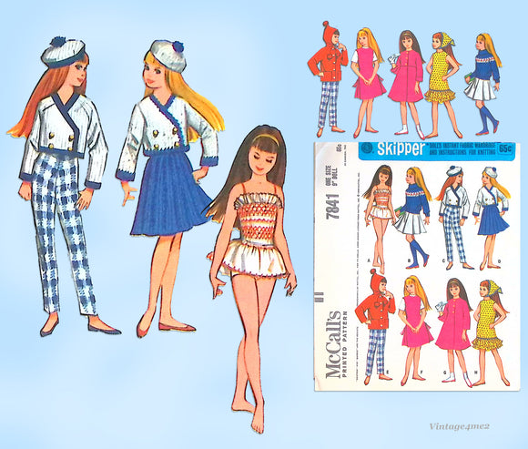 1960s Original Vintage McCalls Sewing Pattern 7841- 9 In Skipper Doll Clothes Set