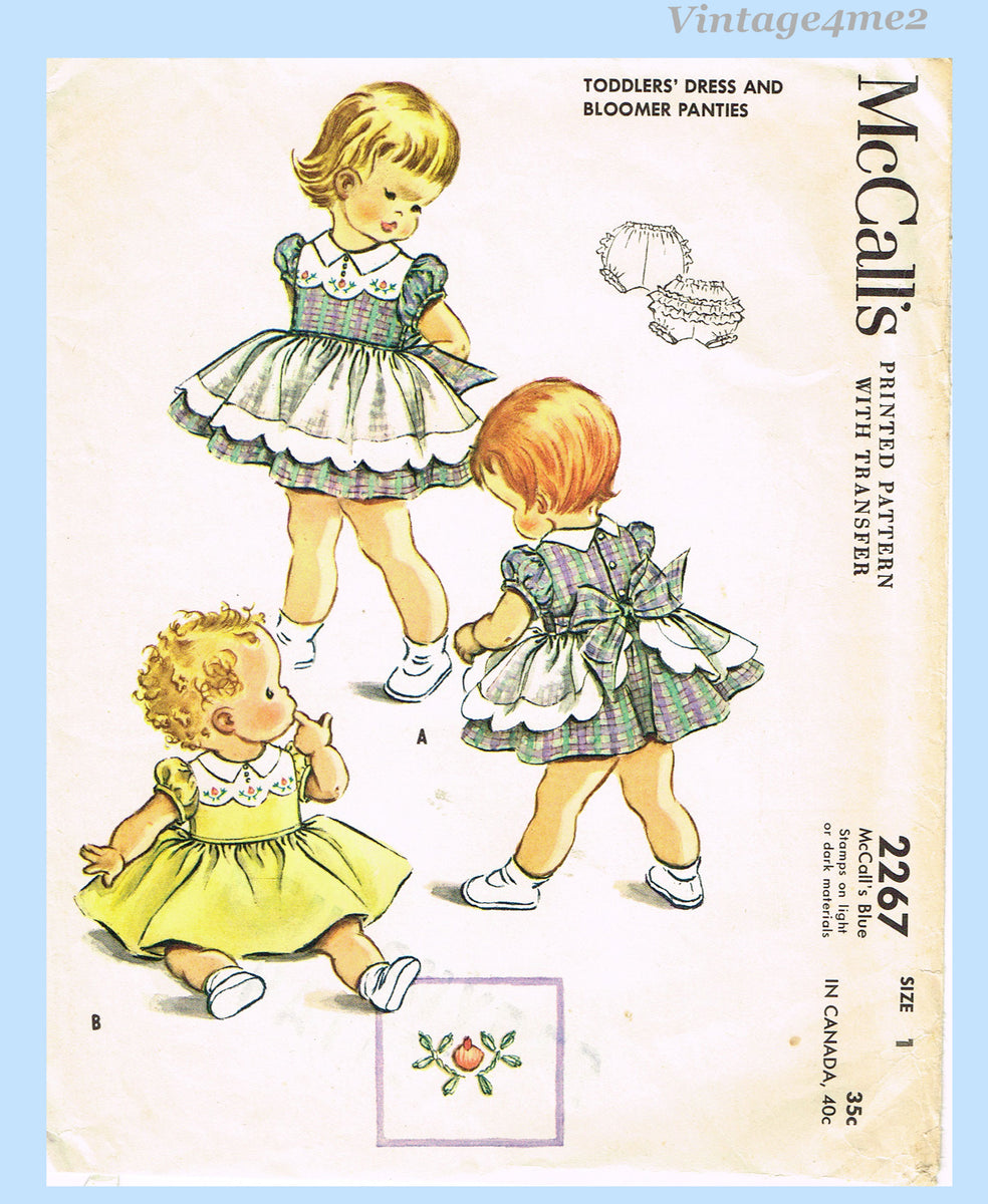1950s Vintage McCalls Sewing Pattern 2267 Darling Uncut Baby Girls Dress Size 1