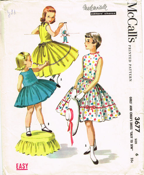 McCall's 3677: 1950s Cute and Easy Girls Party Dress Vintage Sewing Pattern