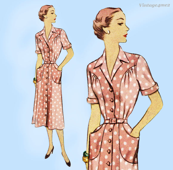 1940s Vintage McCall Sewing Pattern 8594 Uncut Misses Street Dress Sz 36 Bust