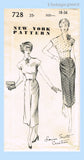 New York 728: 1950s Uncut Misses Designer Dress Sz 36 B Vintage Sewing Pattern