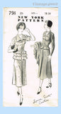 New York 791: 1950s Uncut Misses Designer Dress Sz 36 B Vintage Sewing Pattern