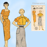 New York 917: 1950s Uncut Misses Dress & Topper Sz 35 B Vintage Sewing Pattern