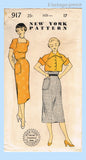 New York 917: 1950s Uncut Misses Dress & Topper Sz 35 B Vintage Sewing Pattern
