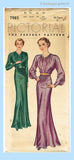 Pictorial Review 7985: 1930s Uncut Misses Evening Gown Sz 37 B Vintage Sewing Pattern
