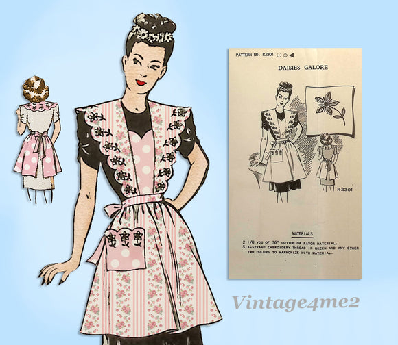 1940s Vintage Mail Order Sewing Pattern R2301 Uncut WWII Sweetheart Apron