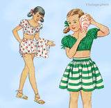 1940s Vintage Simplicity Pattern 1620 Little Girls Summer Play Suit Set Sz 10