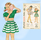 1940s Vintage Simplicity Pattern 1620 Little Girls Summer Play Suit Set Sz 10