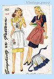1940s Vintage Simplicity Sewing Pattern 1162 WWII Misses Full or Half Apron SM