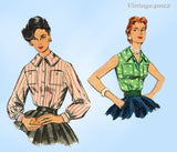1950s Vintage Simplicity Sewing Pattern 1225 Misses Sleeveless Blouse Sz 32 Bust