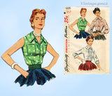 1950s Vintage Simplicity Sewing Pattern 1225 Misses Sleeveless Blouse Sz 32 Bust