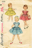 Simplicity 1559: 1950s Sweet Toddler Girls Dress Size 1 Vintage Sewing Pattern