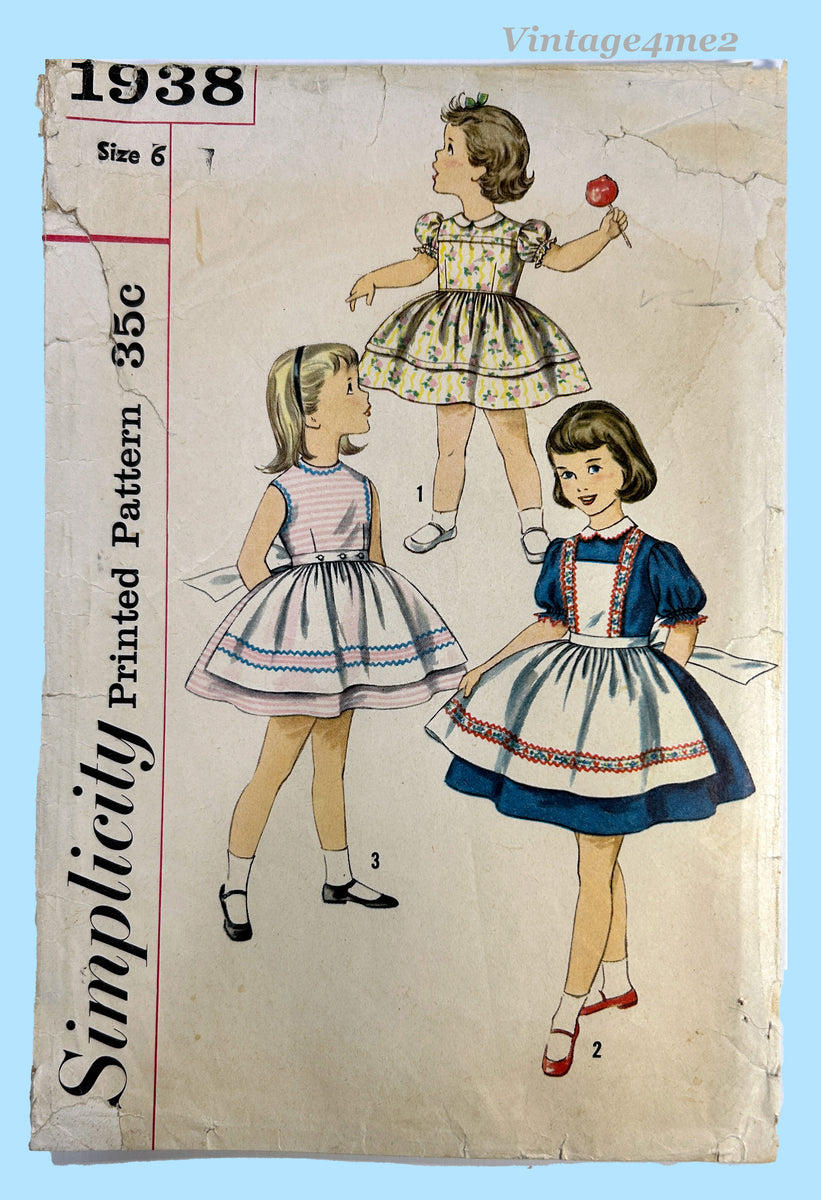 Simplicity 1938: 1950s Cute Toddler Girls Dress & Apron Vintage Sewing –  Vintage4me2