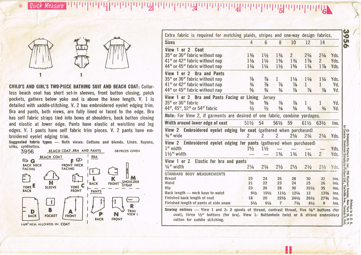 Simplicity 3956: 1960s Cute Girls Bathing Suit Vintage Sewing Pattern ...
