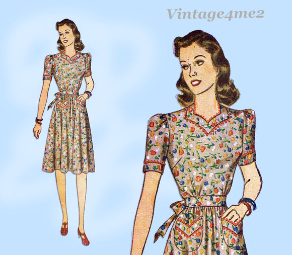 Simplicity 4102: 1940s Misses Mother Daughter Dress 32 B Vintage Sewing Pattern