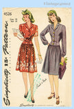 1940s Vintage Simplicity Sewing Pattern 4526 WWII Misses Shirtwaist Dress Sz 34B