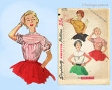 1950s Vintage Simplicity Sewing Pattern 4772 Classic Misses Blouse Sz 29 Bust