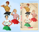 1950s Vintage Simplicity Sewing Pattern 4772 Classic Misses Blouse Sz 29 Bust
