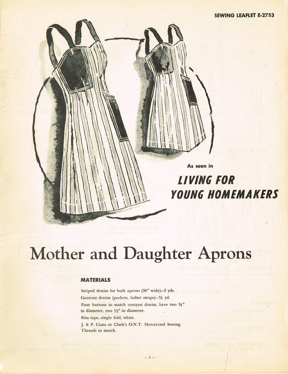 1950s Charming Mail Order Mother Daughter Apron PDF Vintage Sewing Pattern