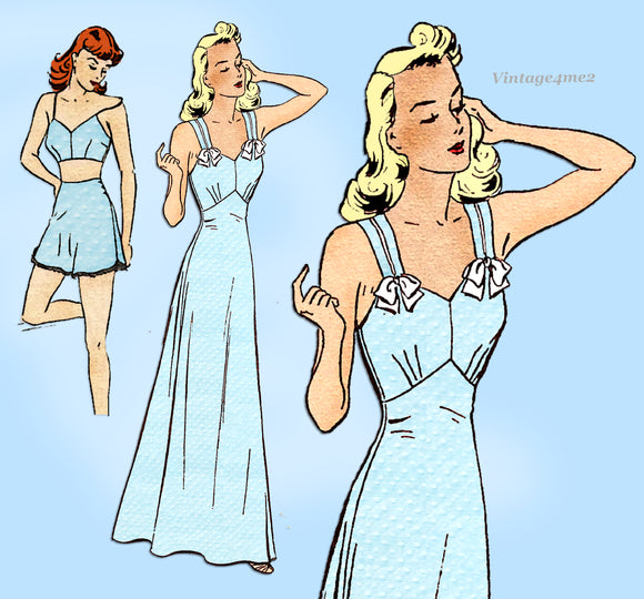 1940s Vintage Superior Sewing Pattern 9701: Gorgeous WWII Bias Cut Nightgown 32B