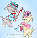 1950s Vintage Vogart Embroidery Transfer 673 Uncut Honeymoon Kitten Tea Towels