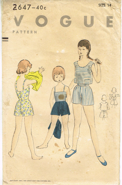 Vogue 2647: 1950s Uncut Little Girls Play Clothes Size 14 Vintage Sewing Pattern