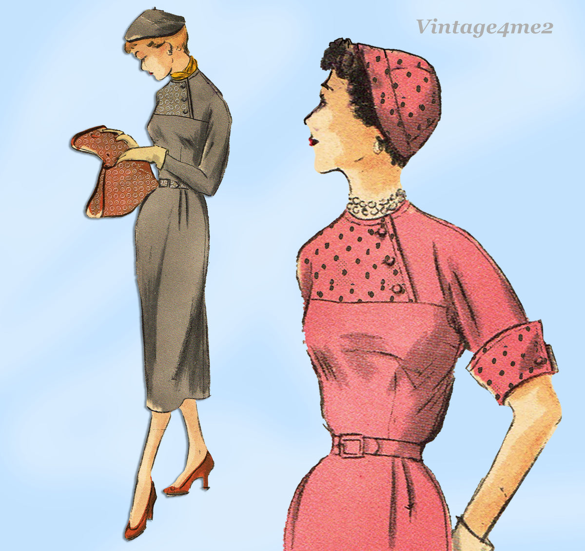 Vogue 3370: 1950s Misses Street Dress Sz 33 B Vintage Sewing