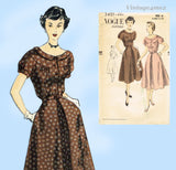 Vogue 3401: 1950s Lovely Misses Day Dress Size 33 Bust Vintage Sewing Pattern