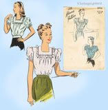 1940s Vintage Advance Sewing Pattern 3994 Misses WWII Blouse Size 30 Bust