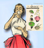 1950s Vintage Advance Sewing Pattern 7751 Cute Misses Scallop Cocktail Apron Fits All