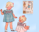 1940s Vintage McCalls Sewing Pattern 1421 Uncut Baby Girls Smocked Dress Size 1