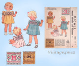 1940s Vintage McCalls Sewing Pattern 1421 Uncut Baby Girls Smocked Dress Size 1