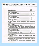 1950s Vintage McCall Sewing Pattern 1942 Misses Do It Yourself Hobby Apron Uncut